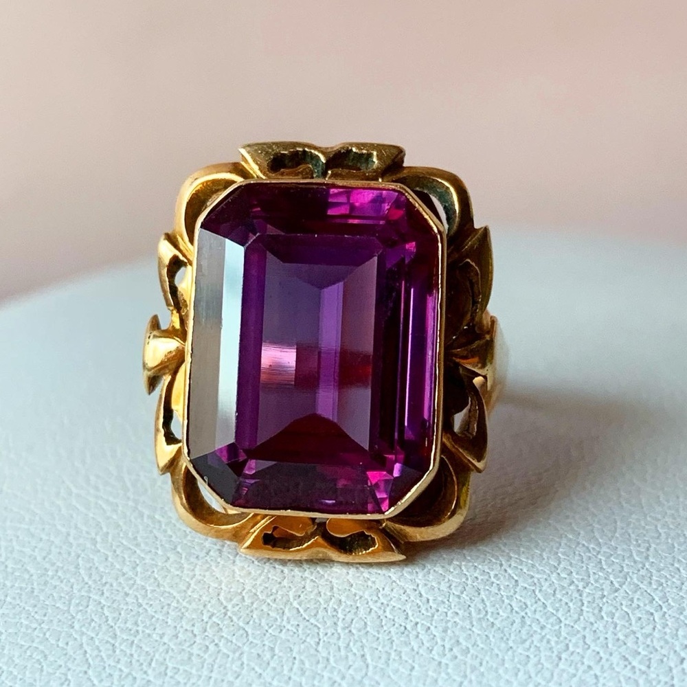 VINTAGE 14K YELLOW GOLD ALEXANDRITE PURPLE COLOR CHANGE SAPPHIRE RING EUROPEAN